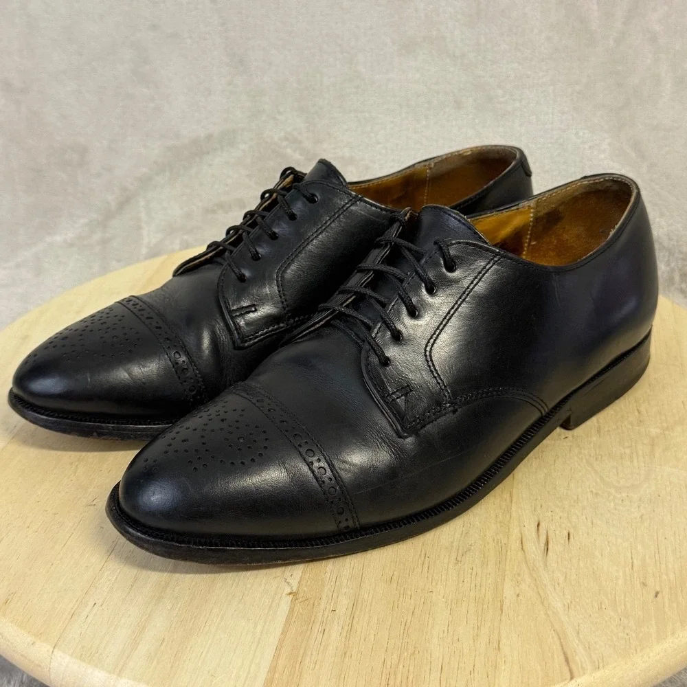 Cole Haan Mens Black Leather Cap Toe Brogue Derby Shoes Made in USA PM650 8C